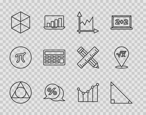 Set line Triangle math, Graph, schedule, chart, diagram, Discount percent tag 스톡 일러스트