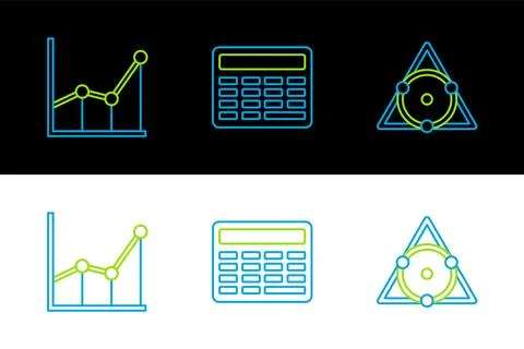 Set line Triangle math, Graph, schedule, chart, diagram and Calculator icon.. 스톡 일러스트