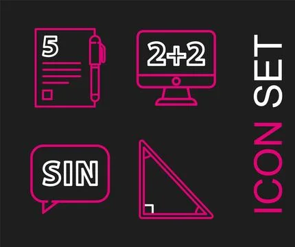 Set line Triangle math, Mathematics function sine, Equation solution and Test or Stock Illustration