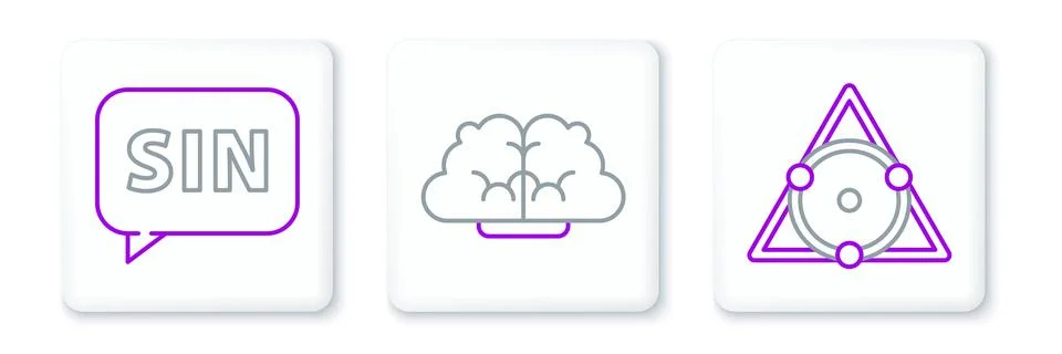 Set line Triangle math, Mathematics function sine and Human brain icon. Vector Stock Illustration