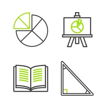 Set line Triangle math, Open book, Chalkboard with diagram and Graph, schedule イラスト素材