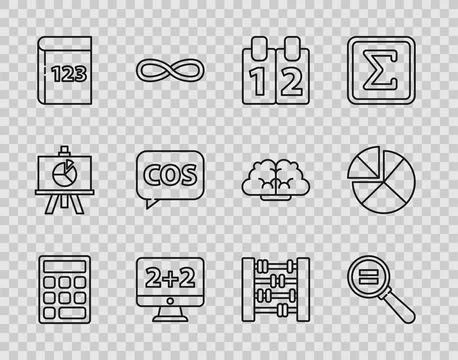 Set line Triangle math, Paper clip, Mathematics function cosine, Graph, sch.. Illustrazione stock