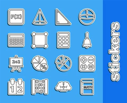 Set line Triangle math, Square root, Test or exam sheet, Calendar, Chalkboard Stock Illustration