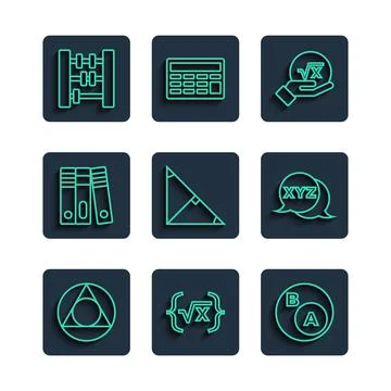 Set line Triangle math, Square root of x glyph, Subsets, is subset b, Angle Stock Illustration