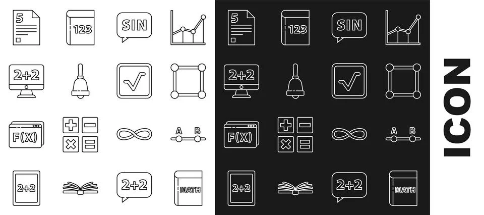 Set line Triangle math, Test or exam sheet, Chalkboard with diagram, Human .. Illustrazione stock