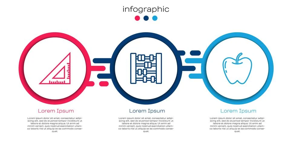 Set line Triangular ruler, Abacus and Apple. Business infographic template Stock Illustration