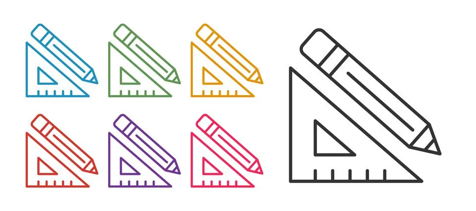 Set line Triangular ruler and pencil icon isolated on white background イラスト素材