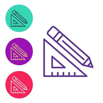 Set line Triangular ruler and pencil icon isolated on white background Illustrazione stock