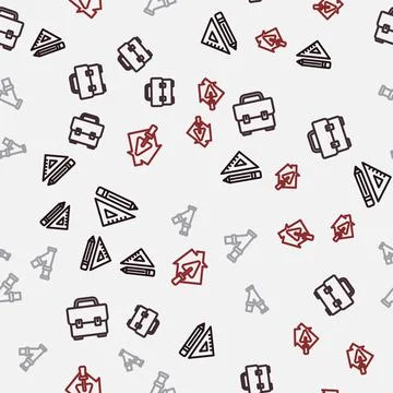 Set line Triangular ruler and pencil, Toolbox, Industry metallic pipe and House Stock Illustration