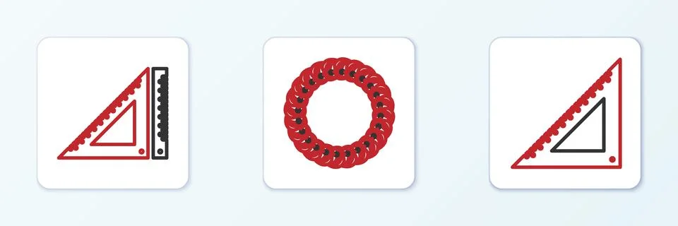 Set line Triangular ruler, and Laurel wreath icon. Vector Illustrazione stock