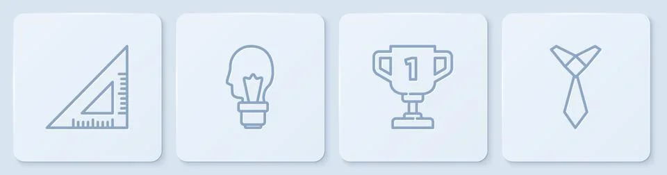 Set line Triangular ruler, Award cup, Light bulb with concept of idea and Tie Stock Illustration