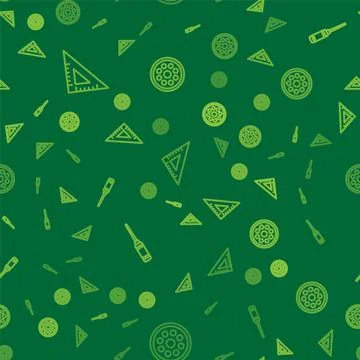 Set line Triangular ruler, Awl tool and Sewing button on seamless pattern Stock Illustration