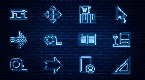 Set line Triangular ruler, Bus stop, Mall or supermarket building, Roulette.. Stock Illustration