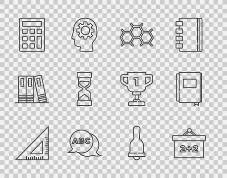 Set line Triangular ruler, Chalkboard, Chemical formula, Alphabet, Calculator Ilustración de archivo