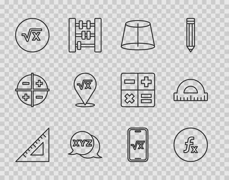 Set line Triangular ruler, Function mathematical symbol, Geometric figure, .. Stock Illustration