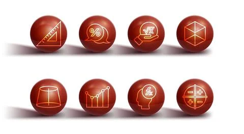 Set line Triangular ruler, Geometric figure, Cube, Function mathematical symbol Illustrazione stock