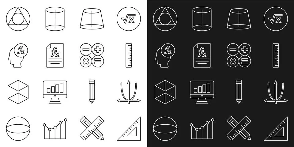 Set line Triangular ruler, Graph, schedule, chart, diagram, Ruler, Geometric Illustrazione stock