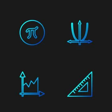 Set line Triangular ruler, Graph, schedule, chart, diagram, Pi symbol and Stock Illustration