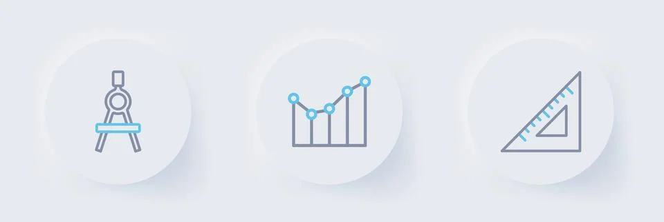 Set line Triangular ruler, Graph, schedule, chart, diagram and Drawing comp.. Stock Illustration