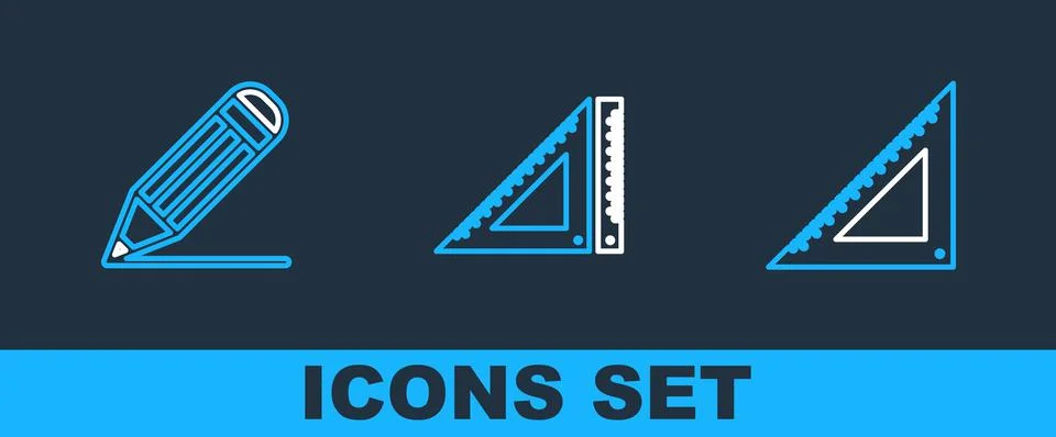 Set line Triangular ruler, Pencil and line and icon. Vector Illustrazione stock