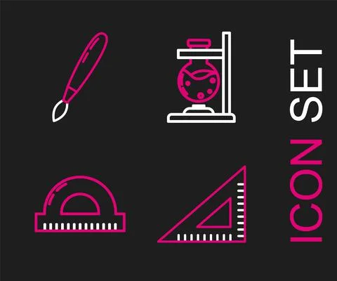 Set line Triangular ruler, Protractor grid for measuring degrees, Glass test Stock Illustration