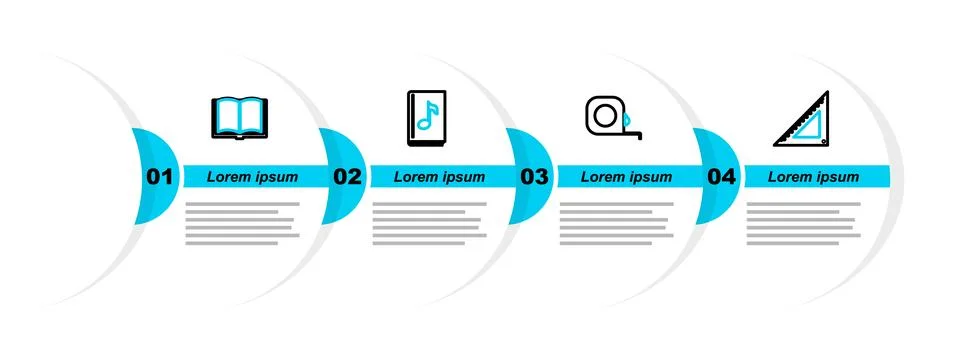 Set line Triangular ruler, Roulette construction, Audio book and Open icon... Illustrazione stock