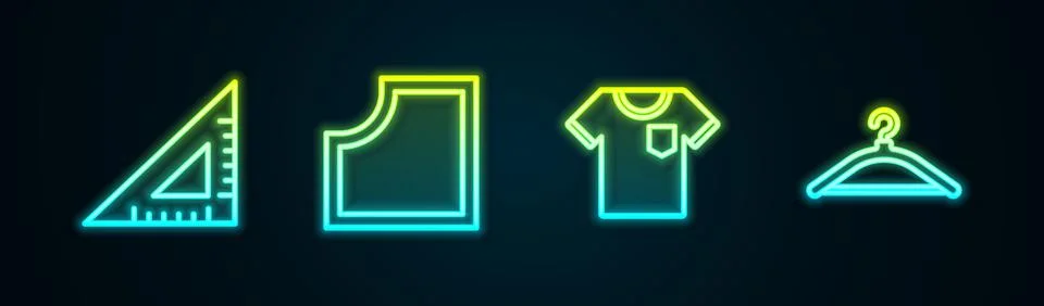 Set line Triangular ruler, Sewing Pattern, T-shirt and Hanger wardrobe. Glowing Stockillustratie