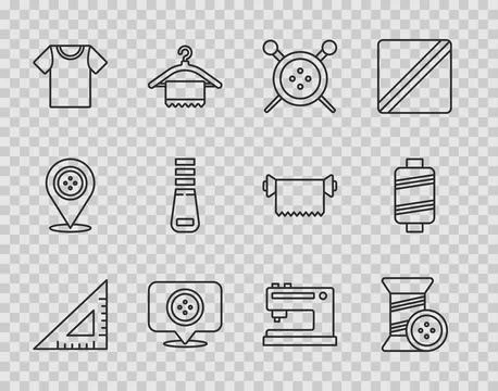 Set line Triangular ruler, Sewing thread and button, knitting needles, Location Stock Illustration