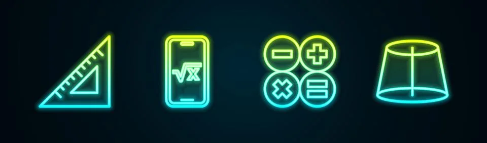 Set line Triangular ruler, Square root of x glyph, Calculator and Geometric Stock Illustration