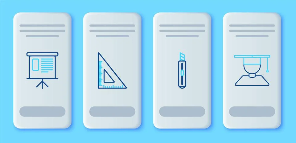 Set line Triangular ruler, Stationery knife, Presentation financial board wit Illustrazione stock