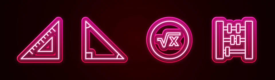 Set line Triangular ruler, Triangle math, Square root of x glyph and Abacus.. Stock Illustration