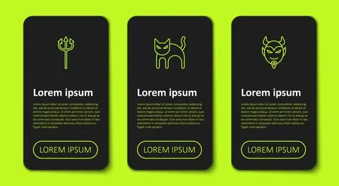 Set line Trident devil, Black cat and Devil head. Business infographic templa Illustrazione stock