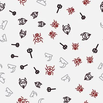 Set line Trident devil, Devil head, Moon and stars and Spider on seamless 스톡 일러스트
