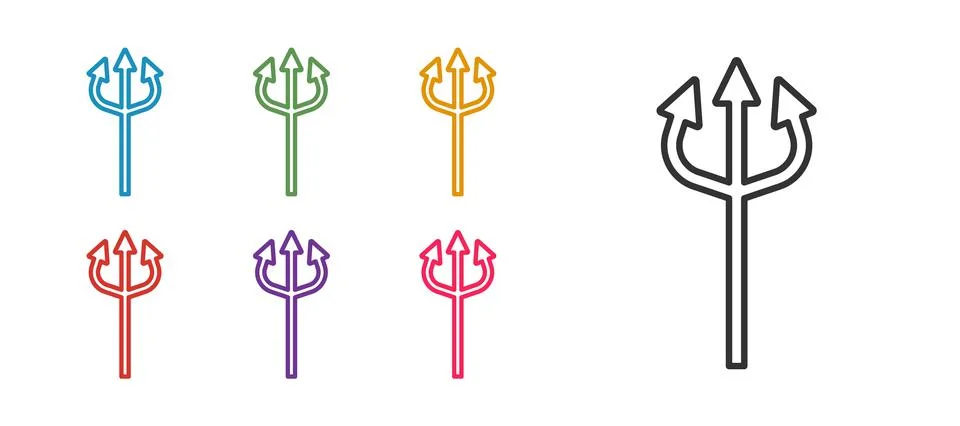 Set line Trident devil icon isolated on white background. Happy Halloween party Illustrazione stock