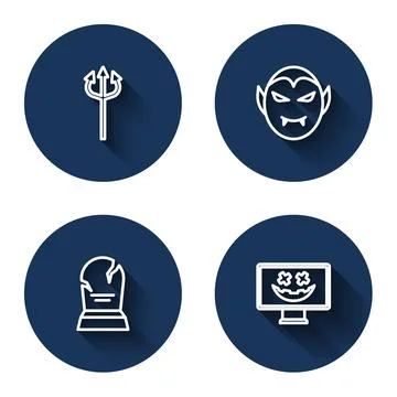 Set line Trident devil, Vampire, Tombstone with RIP written and Happy Halloween Stock Illustration