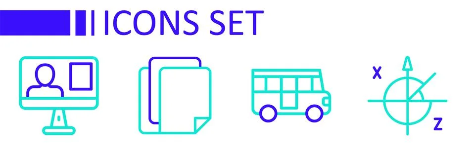 Set line Trigonometric circle, School Bus, File document and Online class i.. Stock Illustration