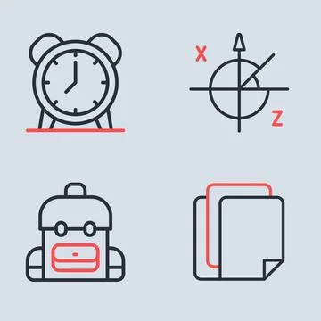 Set line Trigonometric circle, School backpack, File document and Alarm clo.. Stock Illustration