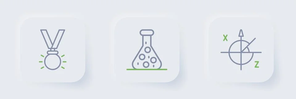 Set line Trigonometric circle, Test tube and Medal icon. Vector Stock Illustration