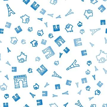 Set line Triumphal Arch, Eiffel tower and Map of France on seamless pattern.. 스톡 일러스트