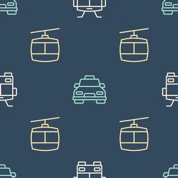 Set line Trolleybus, Cable car and Taxi on seamless pattern. Vector 스톡 일러스트