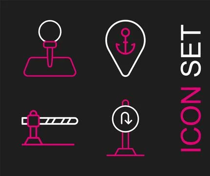 Set line Turn back road sign Parking car barrier Location with anchor and Pus Illustration