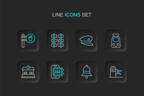 Set line Turnstile, Train station bell, Online ticket booking, Railway, and.. イラスト素材