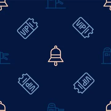 Set line Turnstile, Train ticket and station bell on seamless pattern. Vector Stock Illustration