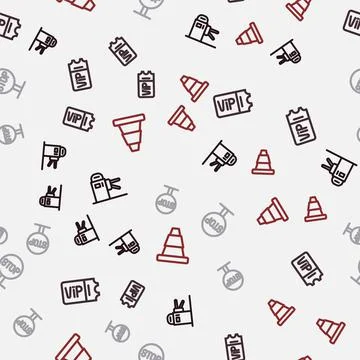 Set line Turnstile, Train ticket, Stop sign and Traffic cone on seamless pattern イラスト素材