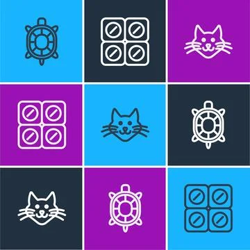 Set line Turtle, Cat and Dog pill icon. Vector イラスト素材