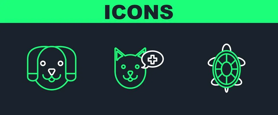 Set line Turtle, Dog and Veterinary clinic symbol icon. Vector イラスト素材