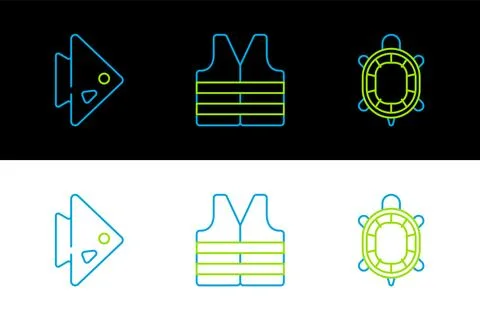 Set line Turtle, Fish and Life jacket icon. Vector 스톡 일러스트