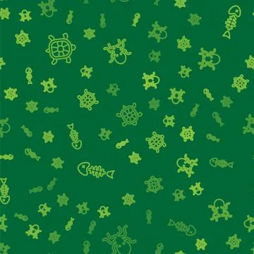 Set line Turtle, Fish skeleton and Octopus on seamless pattern. Vector Stock Illustration