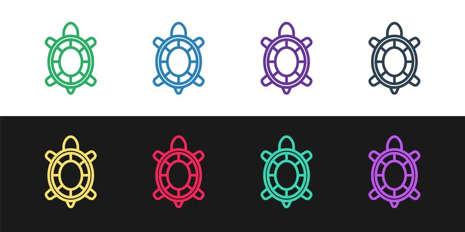 Set line Turtle icon isolated on black and white background.  Vector Stock Illustration