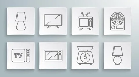 Set line TV box receiver and player with remote controller, Smart Tv, Micro.. Stock Illustration